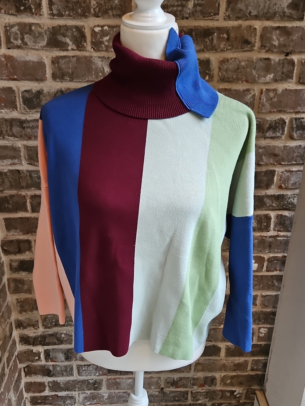 VVB Victoria Beckham Colorblock Turtleneck Sweater - Multi Three Quarter Sleeve - Picture 4 of 8